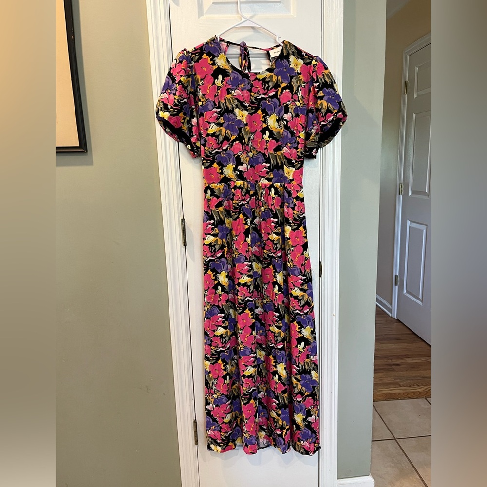 Gestuz Altelagz Painterly Floral Open Back Midi Dress‎ US 8 b1
